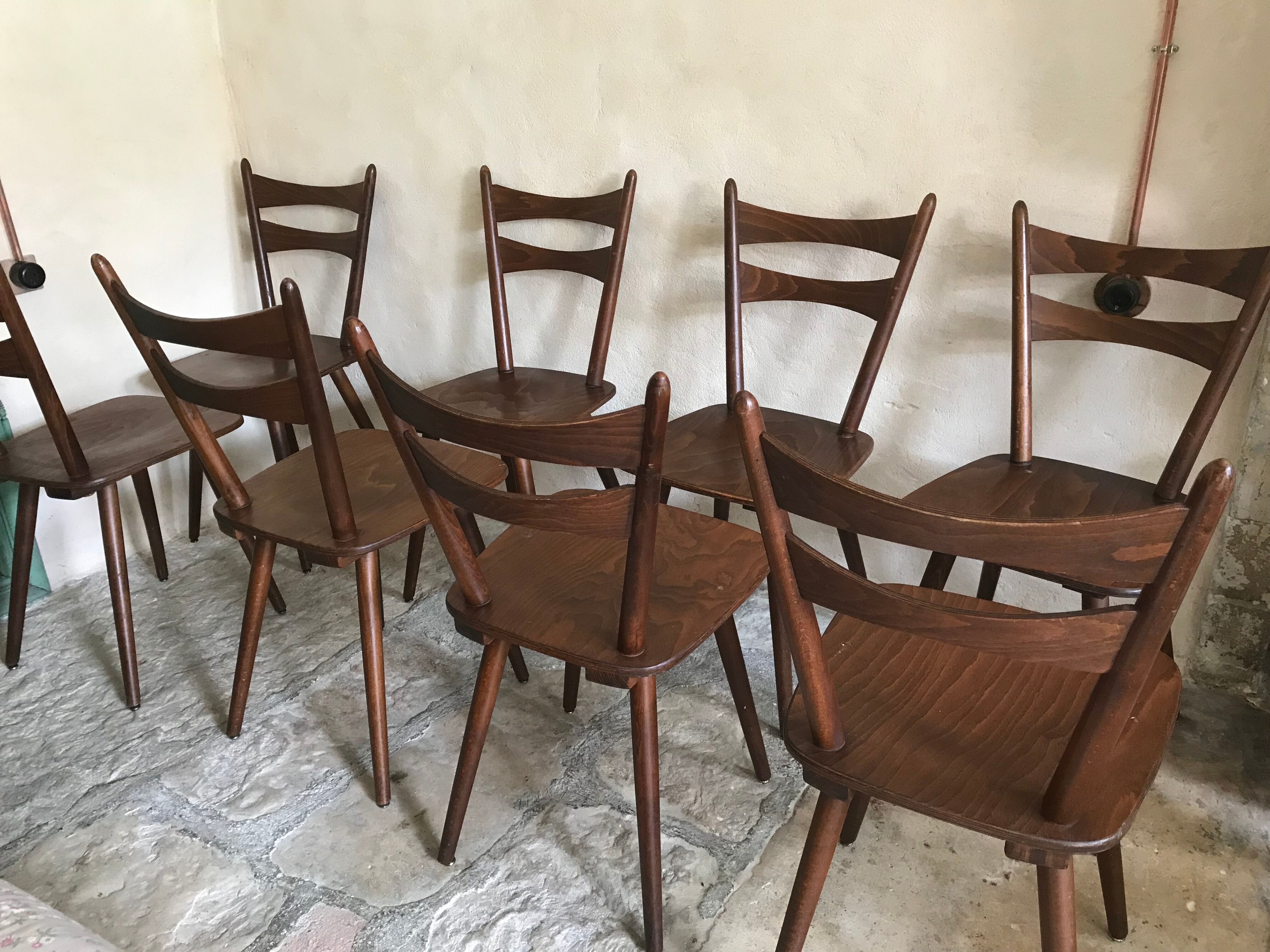 Set of 8 vintage chairs 1960 in beech compass feet