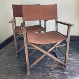 Pair of folding safari armchairs 1950
