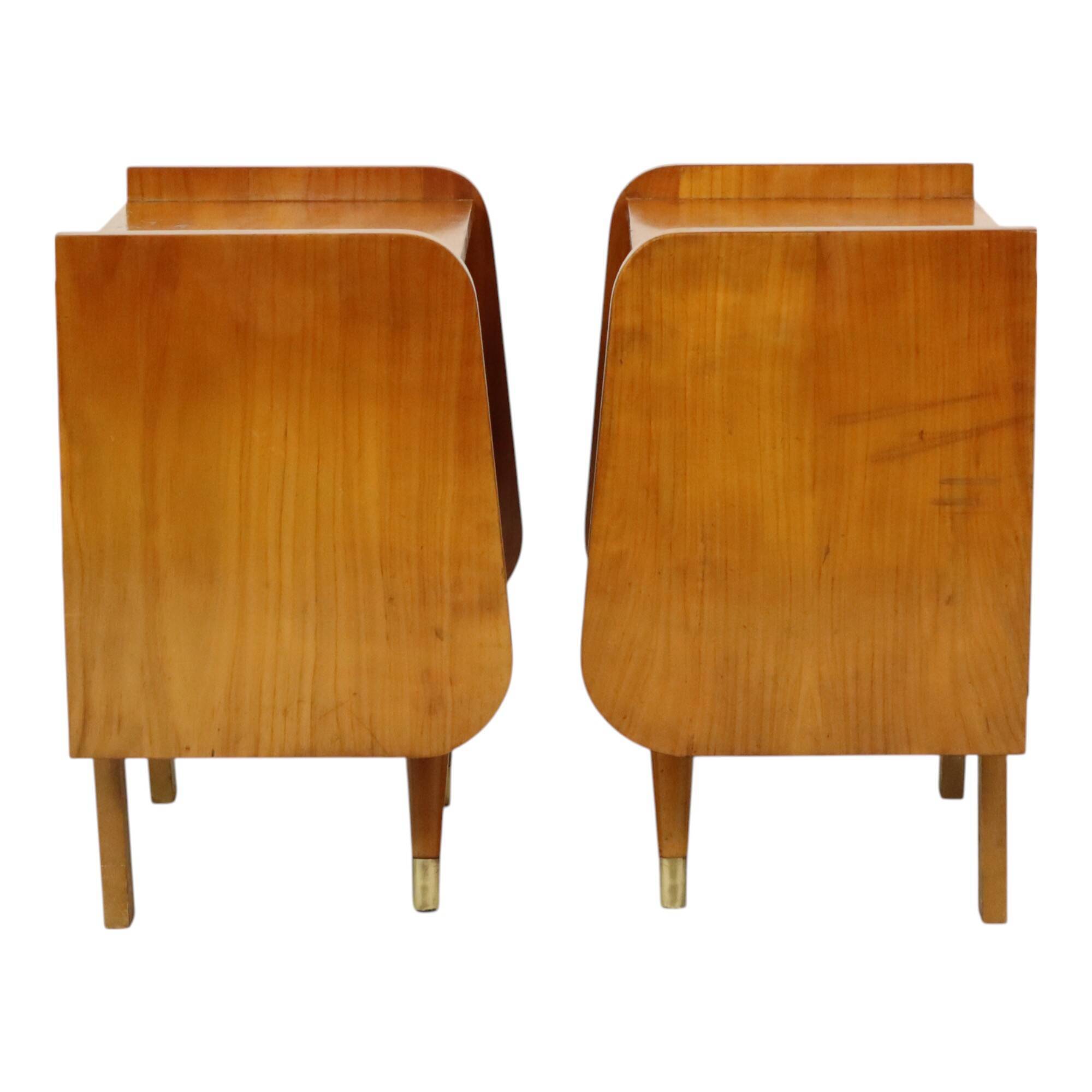 Pair of Fifties Rockabilly Wooden Bedside Tables Vintage Design