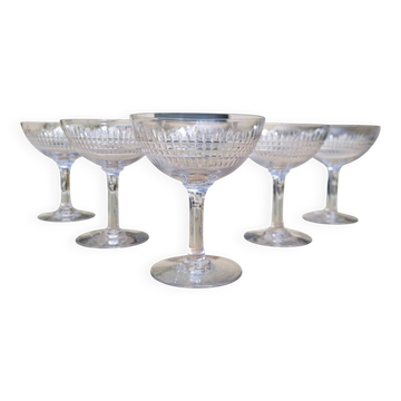 6 crystal champagne coupes Baccarat / Nancy