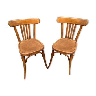 pair of bistro barter chairs vintage curved wood 1960