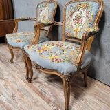Pair of Louis XV style cabriolet armchairs in walnut