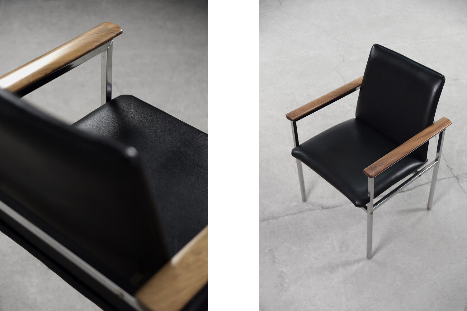 Mid-Century Scandinavian Black Leather Armchair by Sigvard Bernadotte for France & Søn, 1960s, Set o