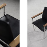 Mid-Century Scandinavian Black Leather Armchair by Sigvard Bernadotte for France & Søn, 1960s, Set o