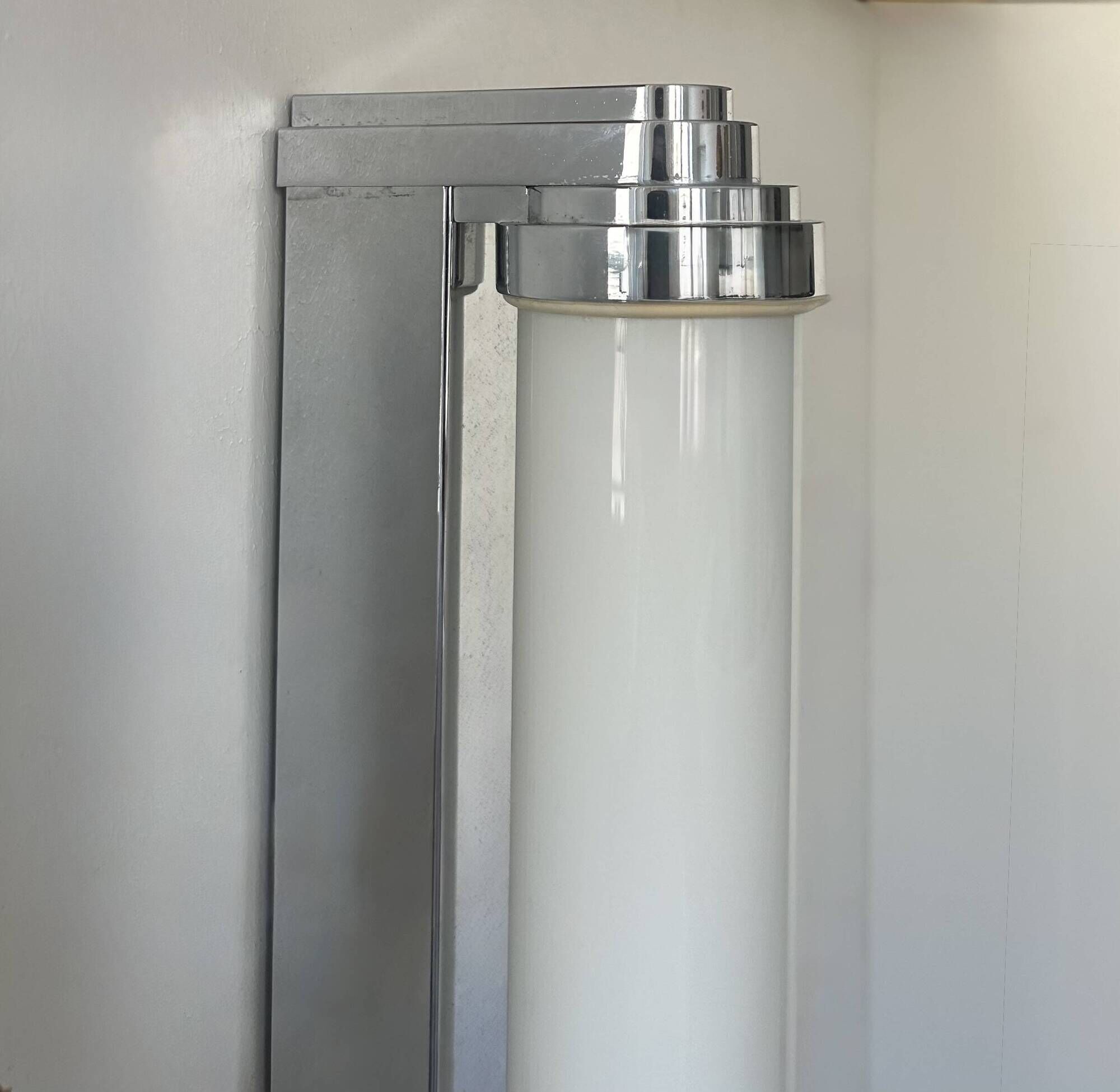 Vintage modernist chrome and opaline wall lamp, France 1980