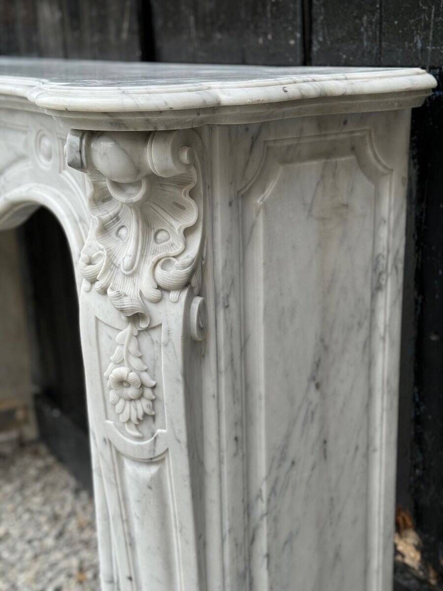 Louis XV Style Fireplace In Carrara Marble, Circa 1880