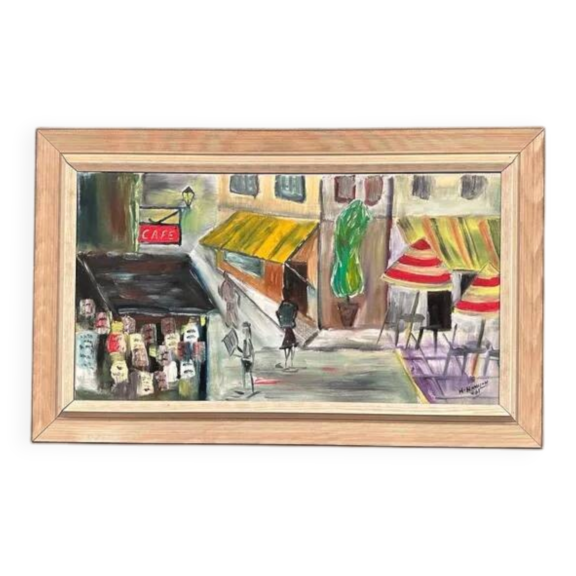 Original Swedish Oil on Canvas – “City Life” by H. Hanson 61 – Vintage & Framed – 72 × 45 cm (28.3" x 17.7")