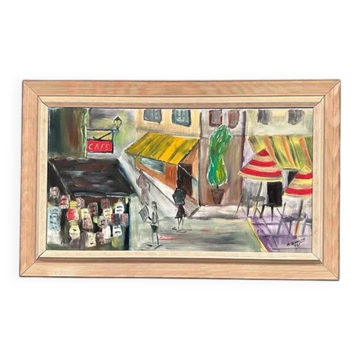 Original Swedish Oil on Canvas – “City Life” by H. Hanson 61 – Vintage & Framed – 72 × 45 cm (28.3" x 17.7")