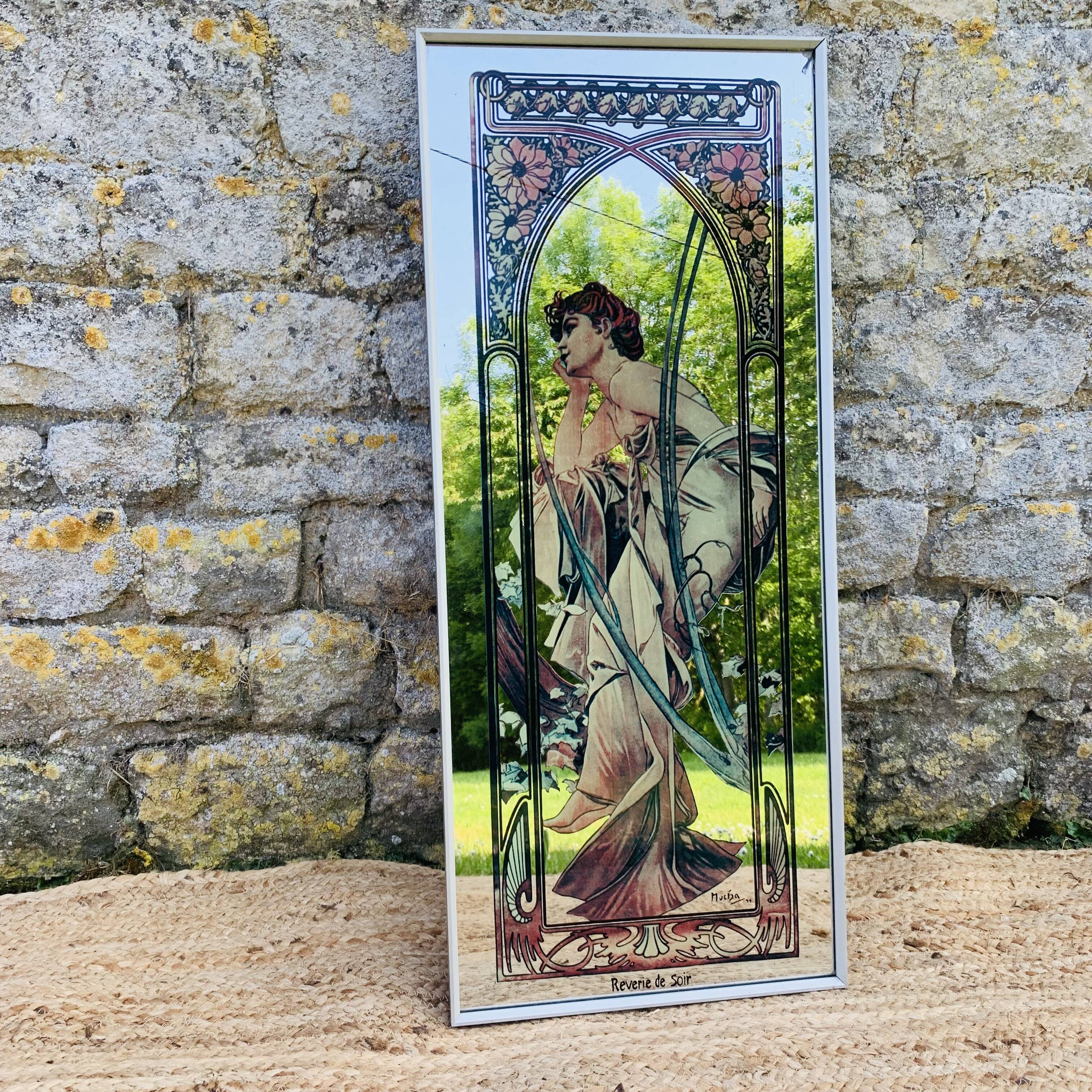 Mirror screen-printed after Mucha "Evening Reverie"