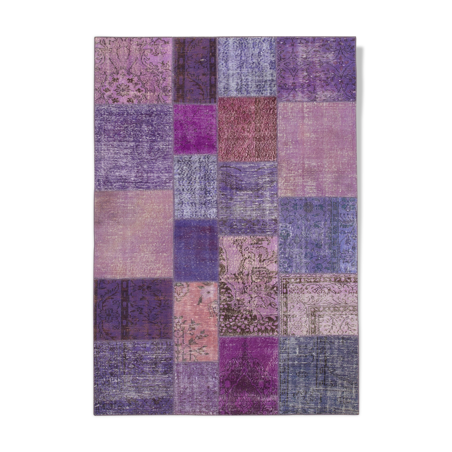 Handwoven anatolian contemporary 173 cm x 243 cm purple patchwork carpet