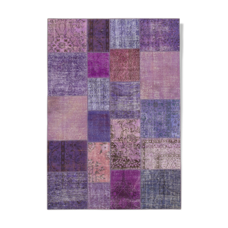 Handwoven anatolian contemporary 173 cm x 243 cm purple patchwork carpet