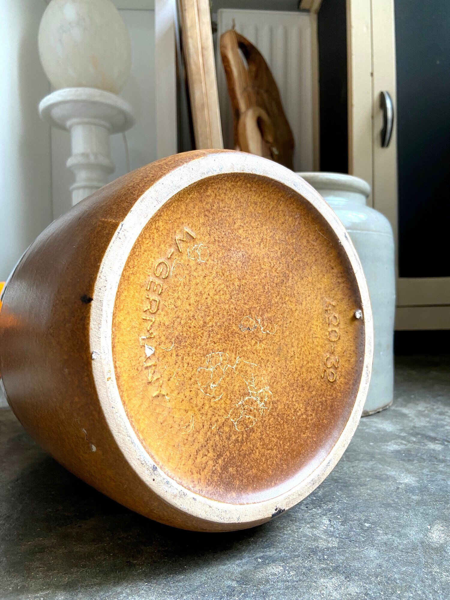 W. Germany vase in brown and ochre glazed ceramic