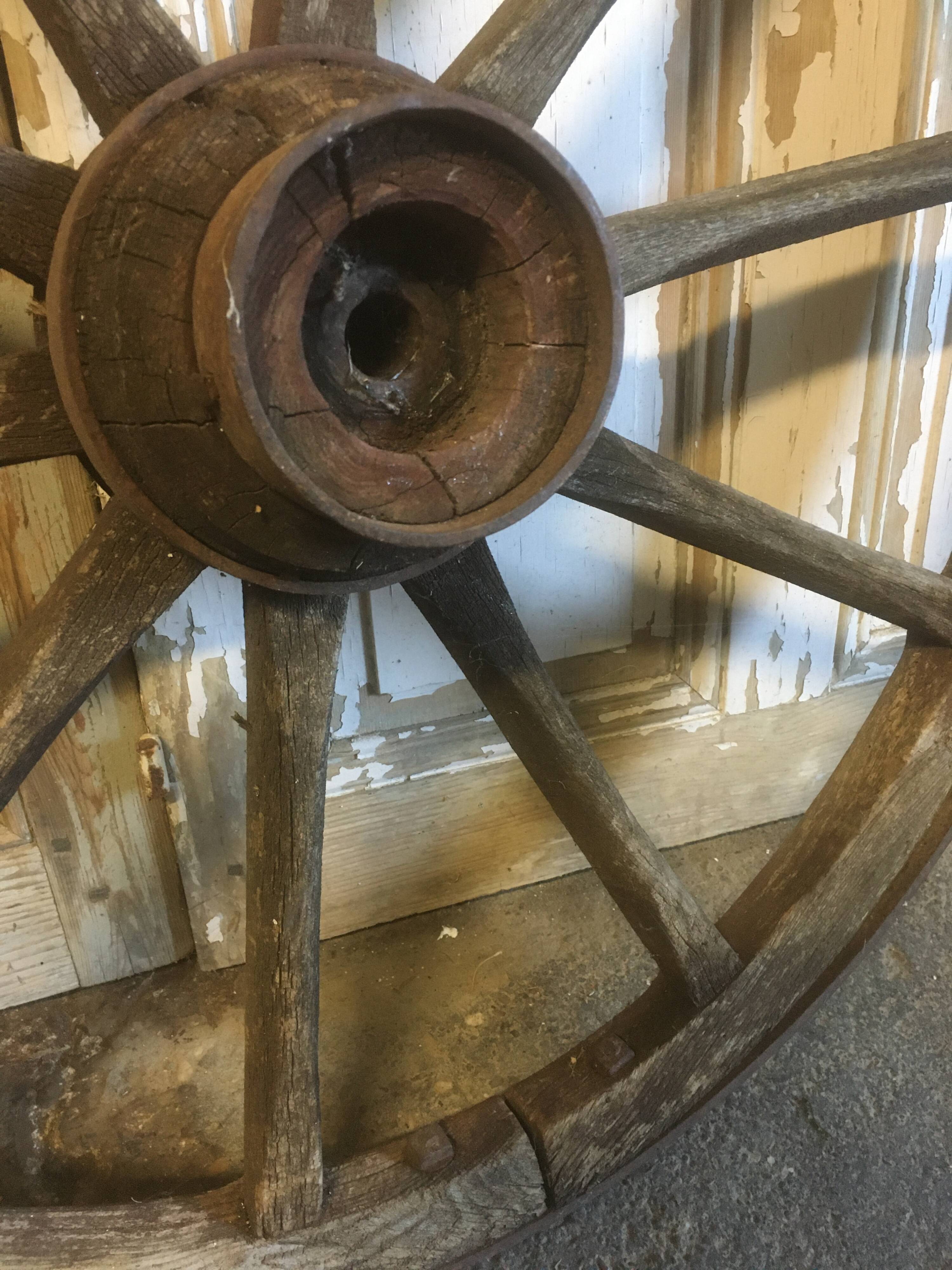 Oak and metal cart wheel