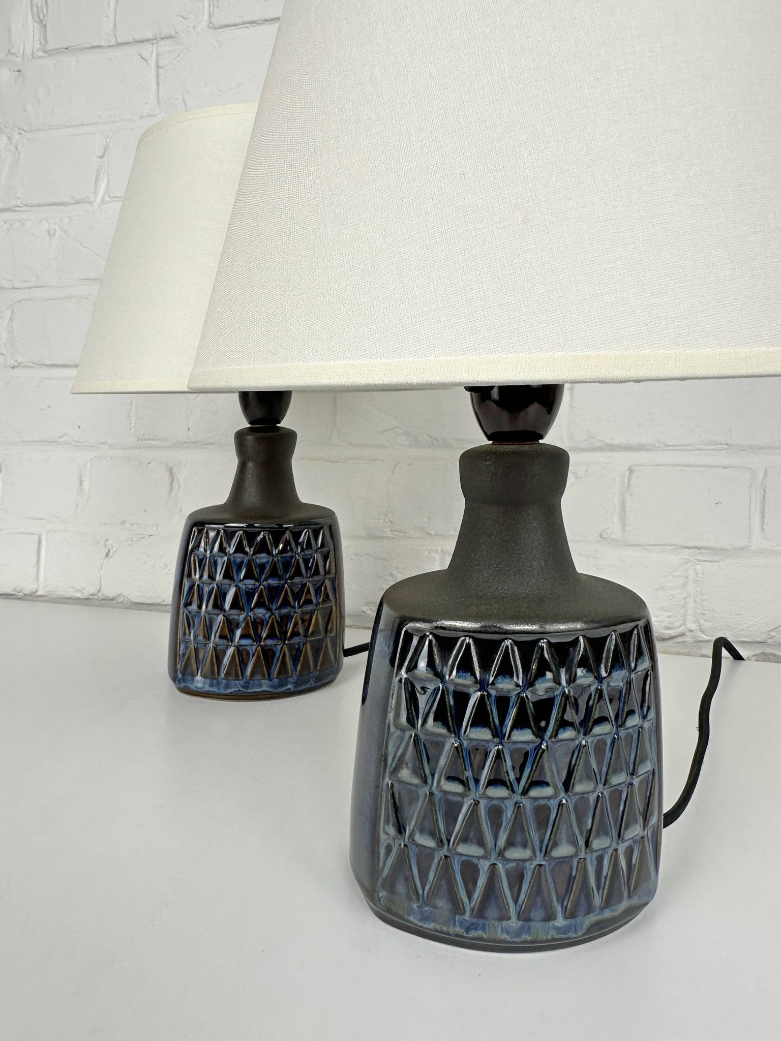 Paire de petites lampes en grès bleu Søholm par Einar Johansen Danemark