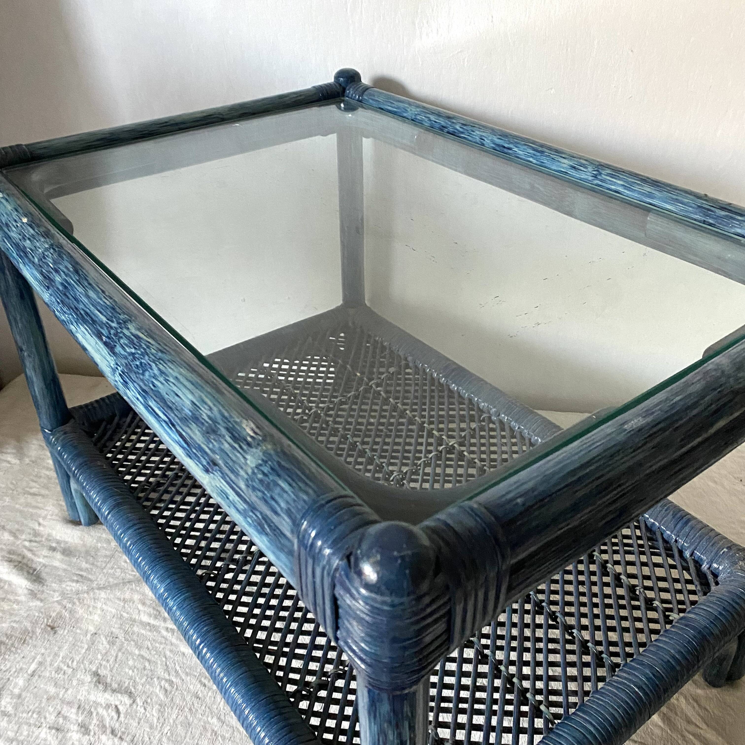 Vintage rattan and glass coffee table