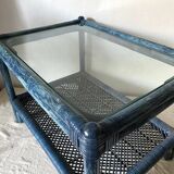 Table basse vintage en rotin et verre