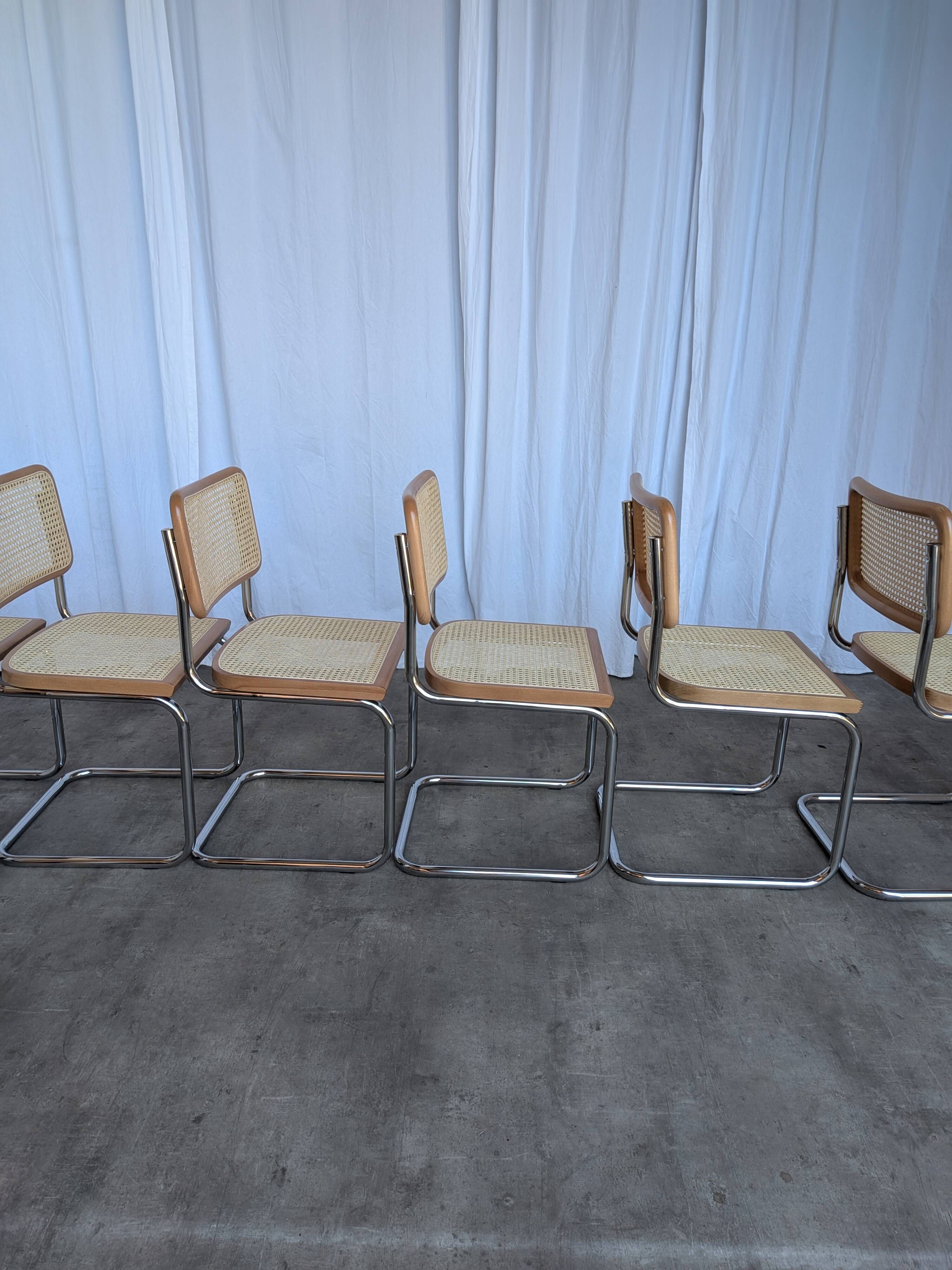 Ensemble de 6 chaises Cesca Design Marcel Breuer / Noyer clair, cannage, chrome, salle à manger