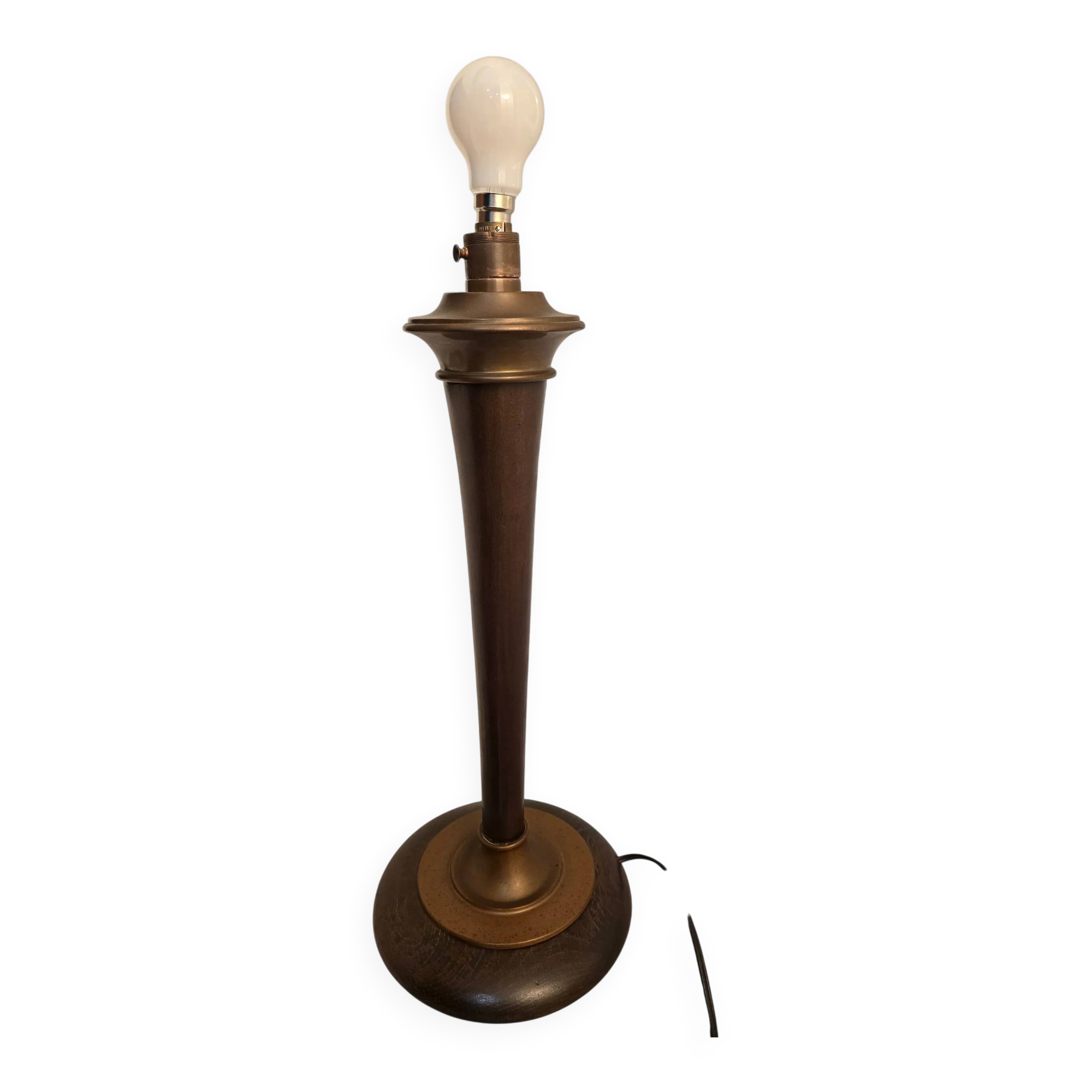 Vintage Scandinavian style lamp base in dark wood and bronze metal – 58 cm