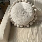 Handmade cushion Monte Pom Pom Pampa large natural wool Ecru