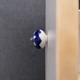 2 buttons, ceramic door handles, white blue