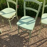 Set of 6 green patinated bistro chairs