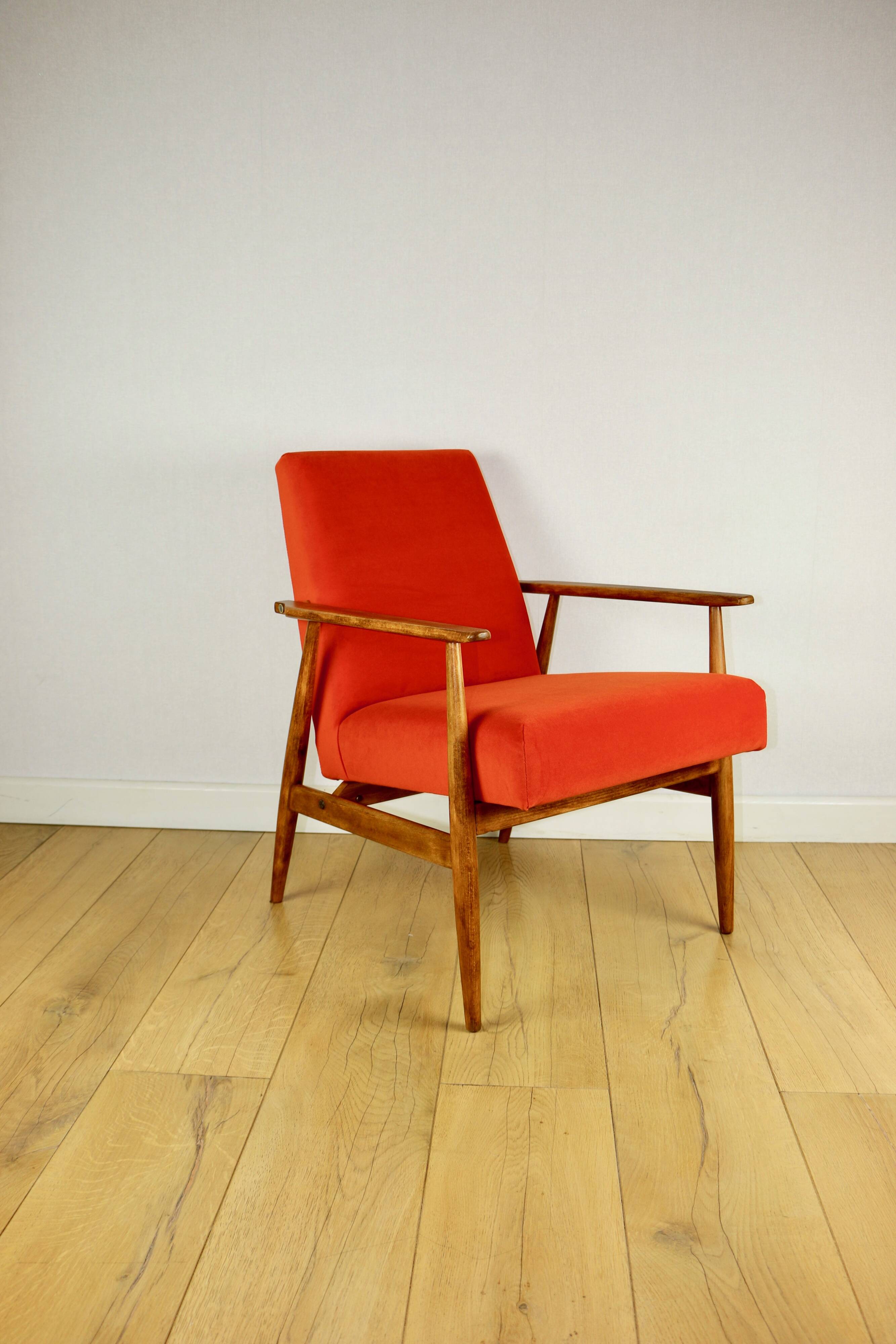 Armchair 'Lis', 1970s design by Henryk Lis, orange - 2 pieces available