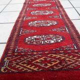 Handmade vintage Uzbek Bukhara rug 32cm x 120cm, 1960s