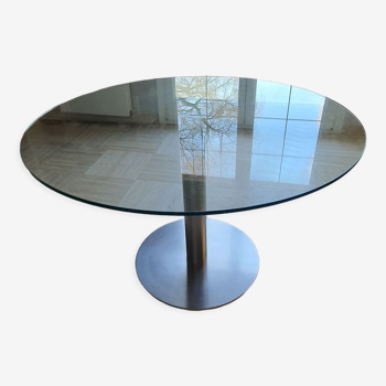 Table design verre et aluminium brossé