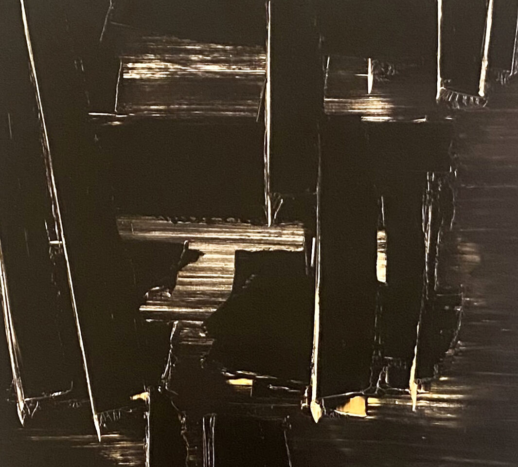 Pierre Soulages, offset printing after an oil on canvas, musée soulages, rodez