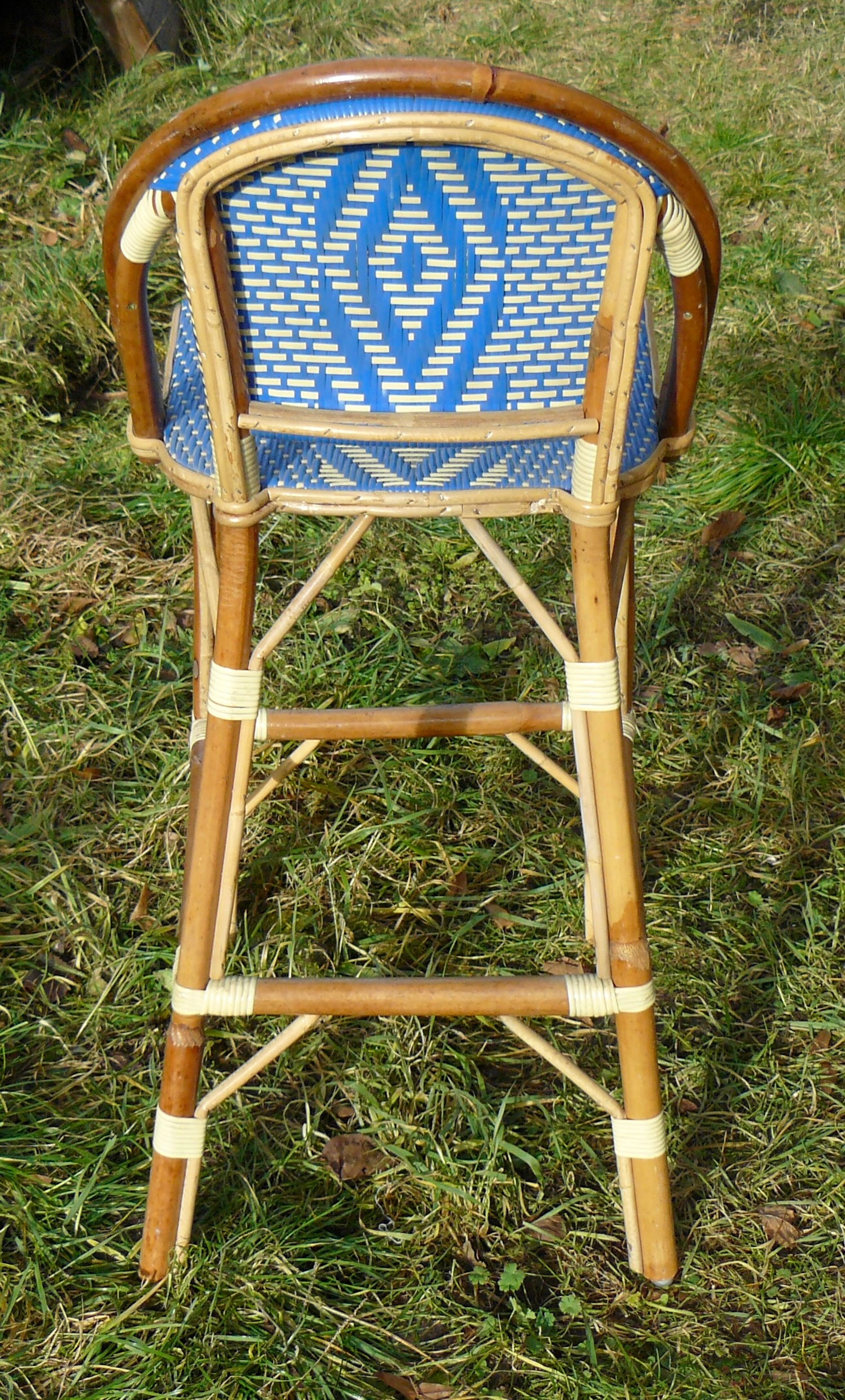 Bar stool with back rattan blue vintage 1970-80