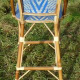 Bar stool with back rattan blue vintage 1970-80