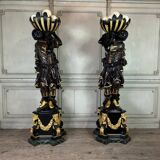 Pair of Moorish vasque holders, lacquered and gilded Venetian sculptures, circa 1880.