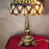 Lampe ancienne restaurer bronze massif 52x30 abat jour style tiffany