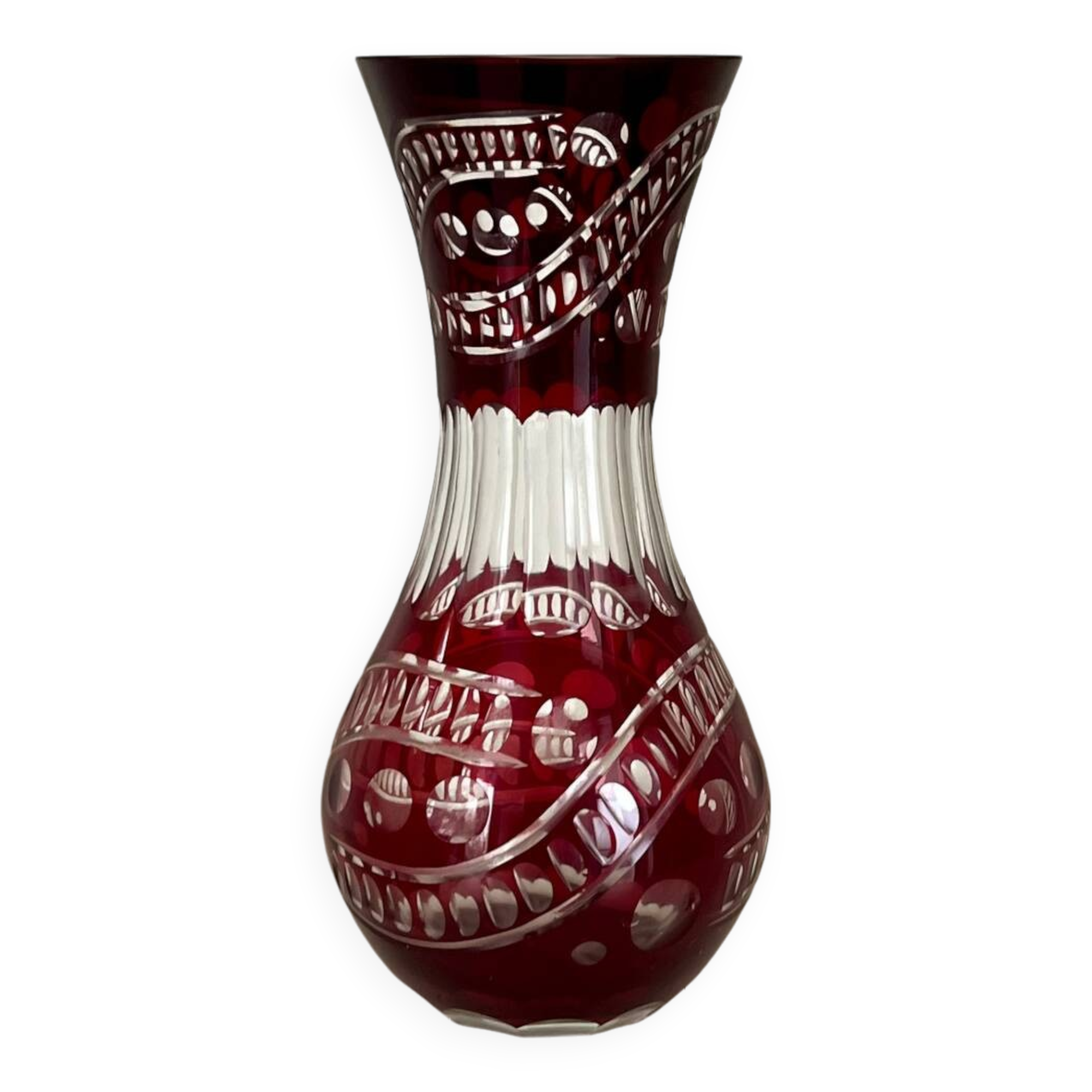 Bohemian crystal vase in ruby red color