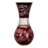 Bohemian crystal vase in ruby red color
