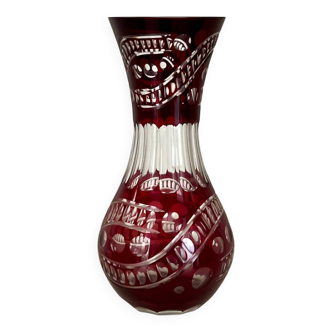 Bohemian crystal vase in ruby red color