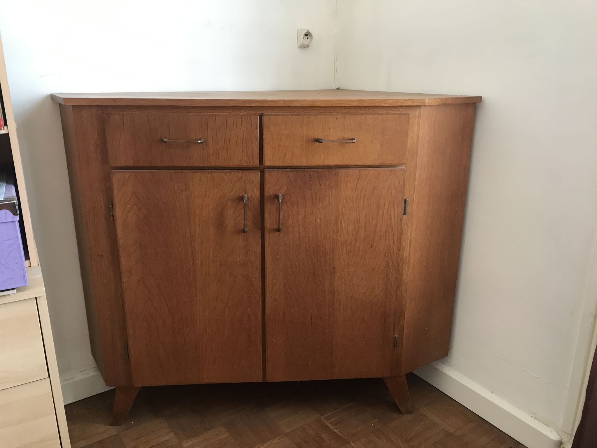 Vintage corner furniture 1950 1960 chene convenient wood buffet