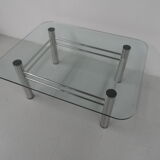 Table basse chromée avec verre années 1970