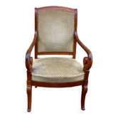 Fauteuil de bureau régence en bois massif et velours beige Louis Philippe