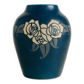 Vase art déco en fonte émaillée decor incisé