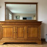 Solid cherry wood buffet Louis Philippe with 3 doors, 3 drawers + its mirror.