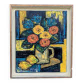 Oil painting on canvas by georges cueille (1927) still life bouquet fl