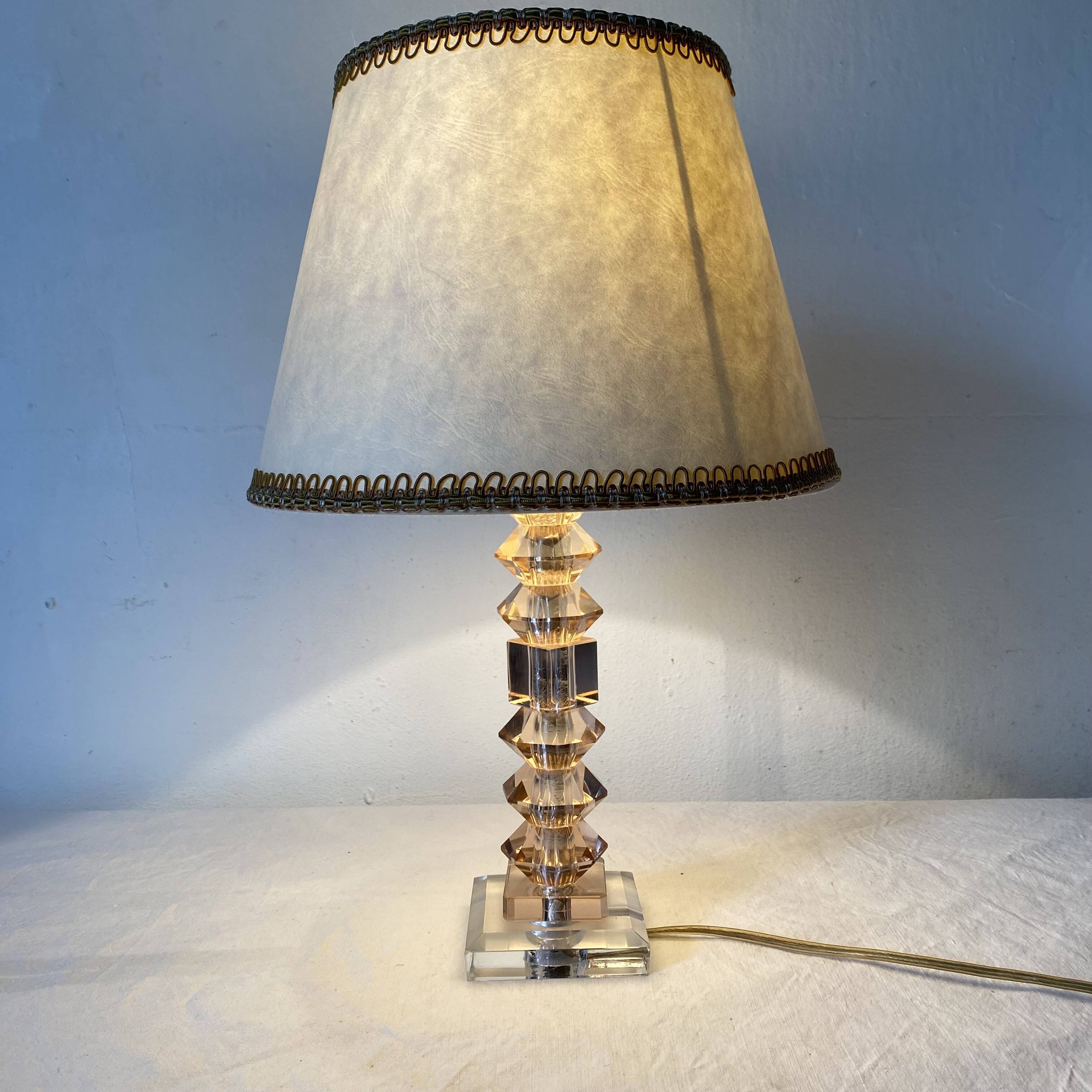 Pink glass and crystal lamp