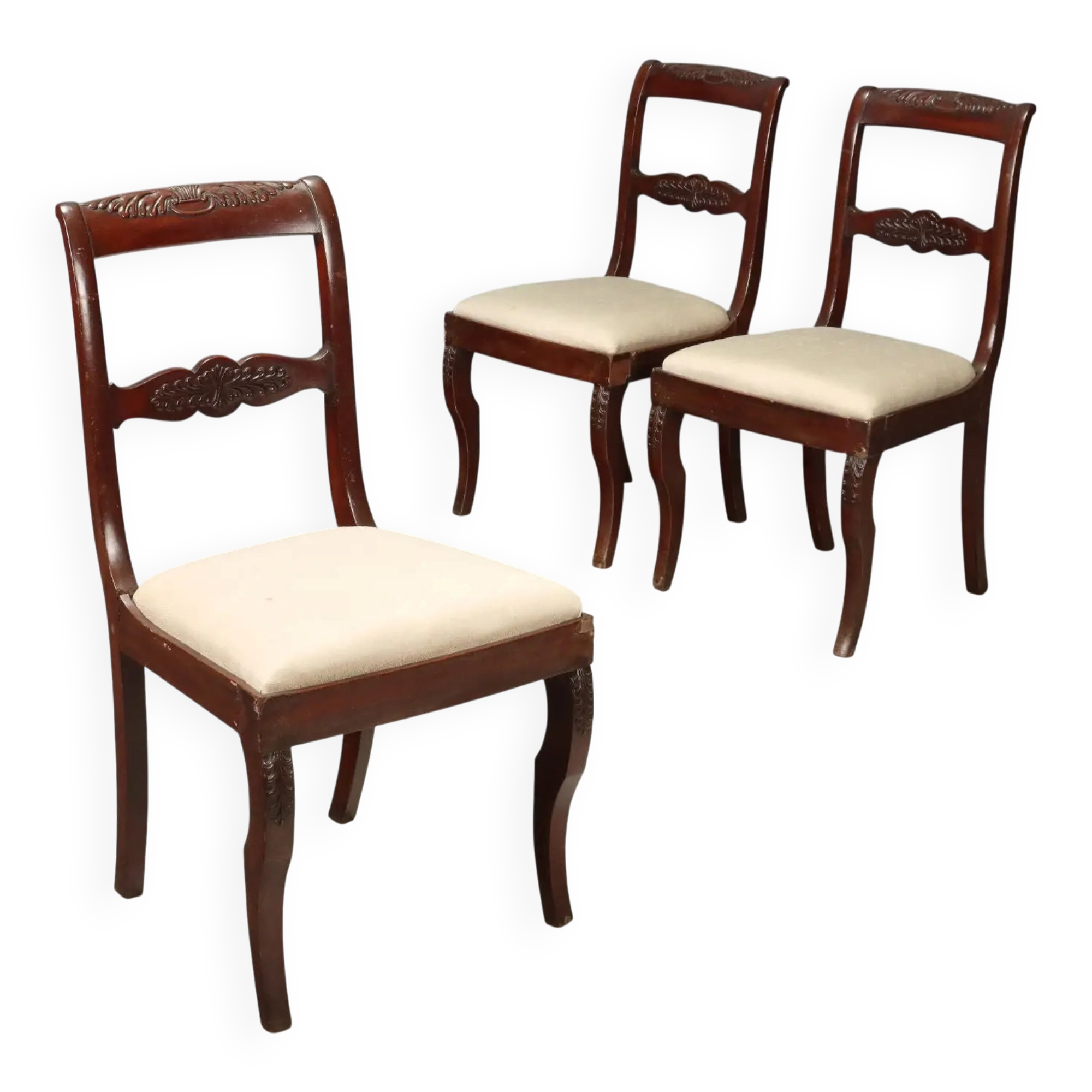 Antique Charles X chairs in mahogany and fabric, France, 19th century