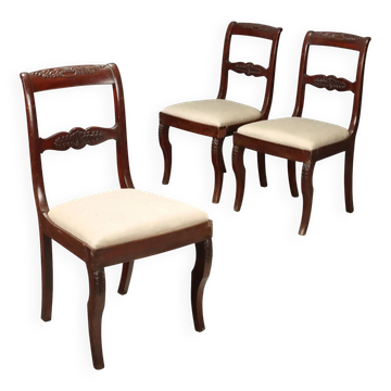 Antique Charles X chairs in mahogany and fabric, France, 19th century
