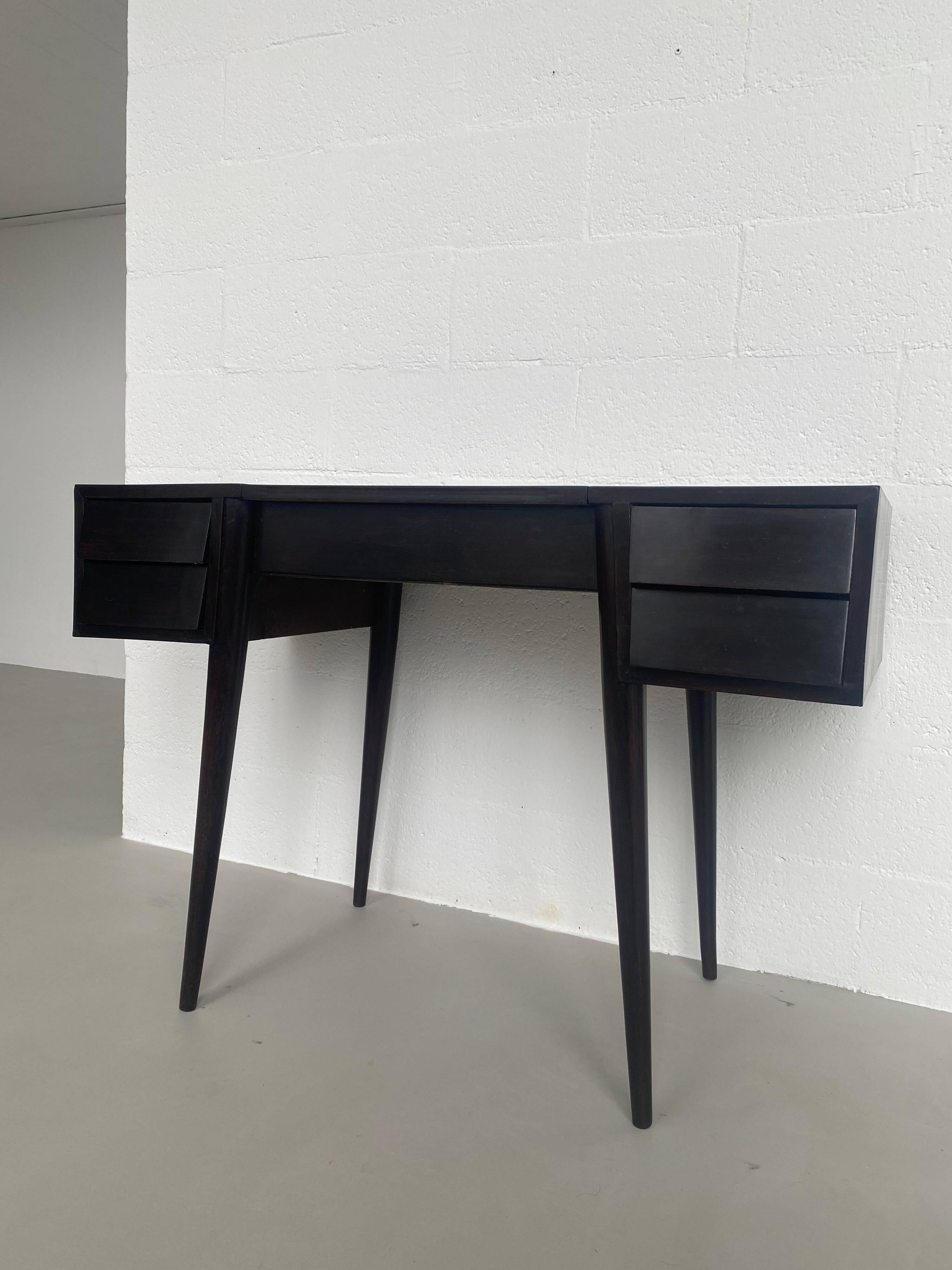 Vintage 1950s Italian Vanity/Desk with Mirror, in Solid Wood, Gio Ponti Style