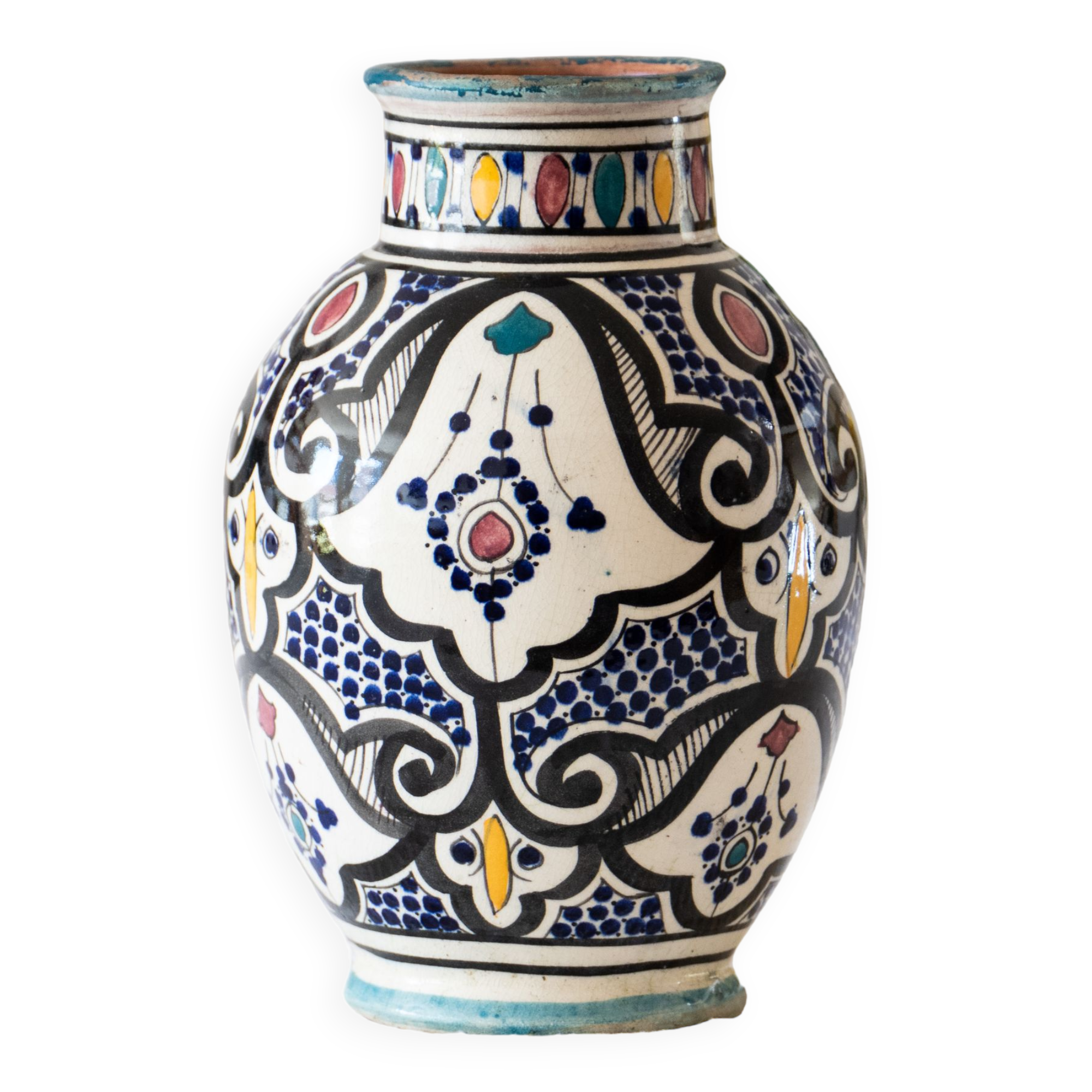 Grand vase de Safi en terre cuite émaillée polychrome