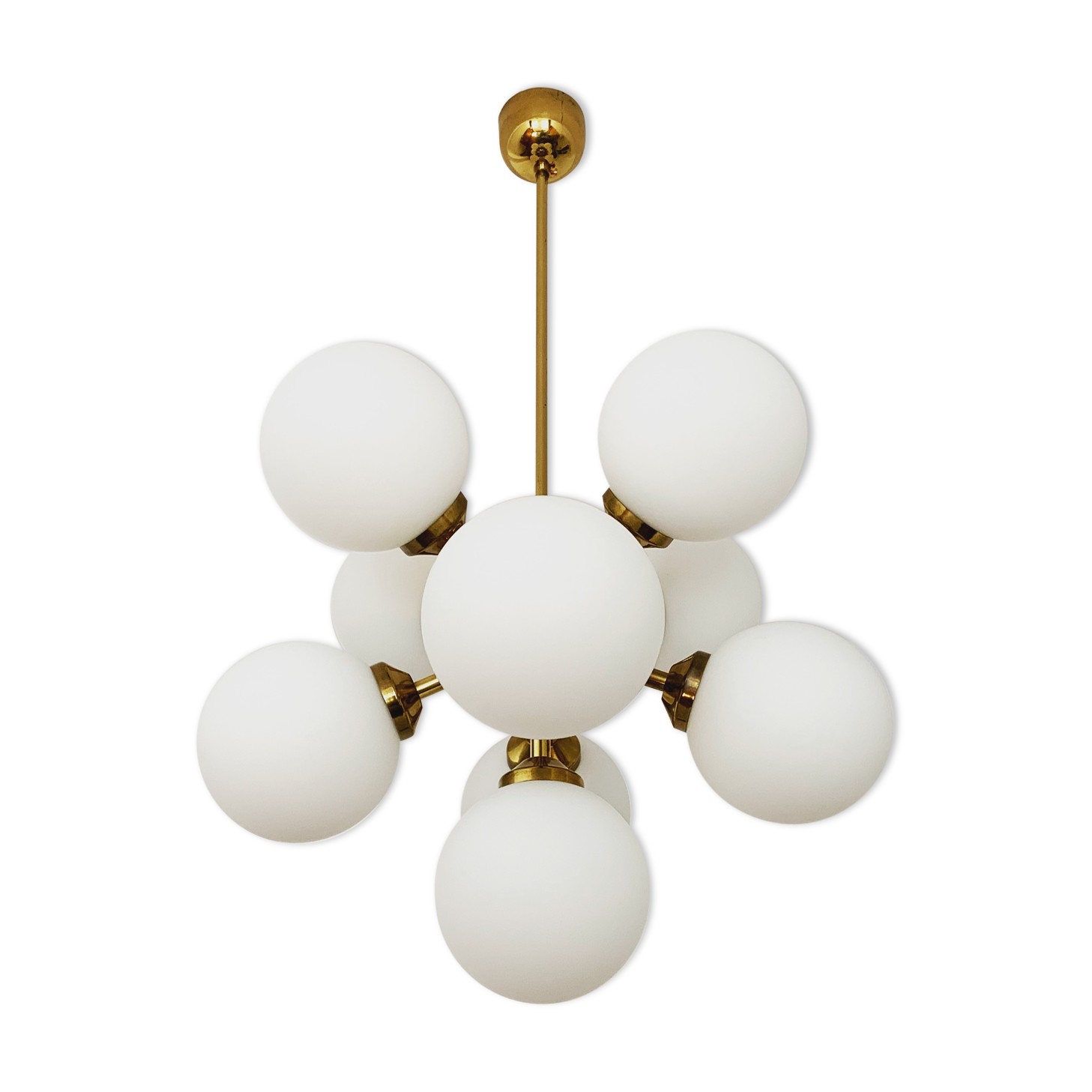 Brass and opaline glass Sputnik chandelier