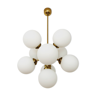 Brass and opaline glass Sputnik chandelier