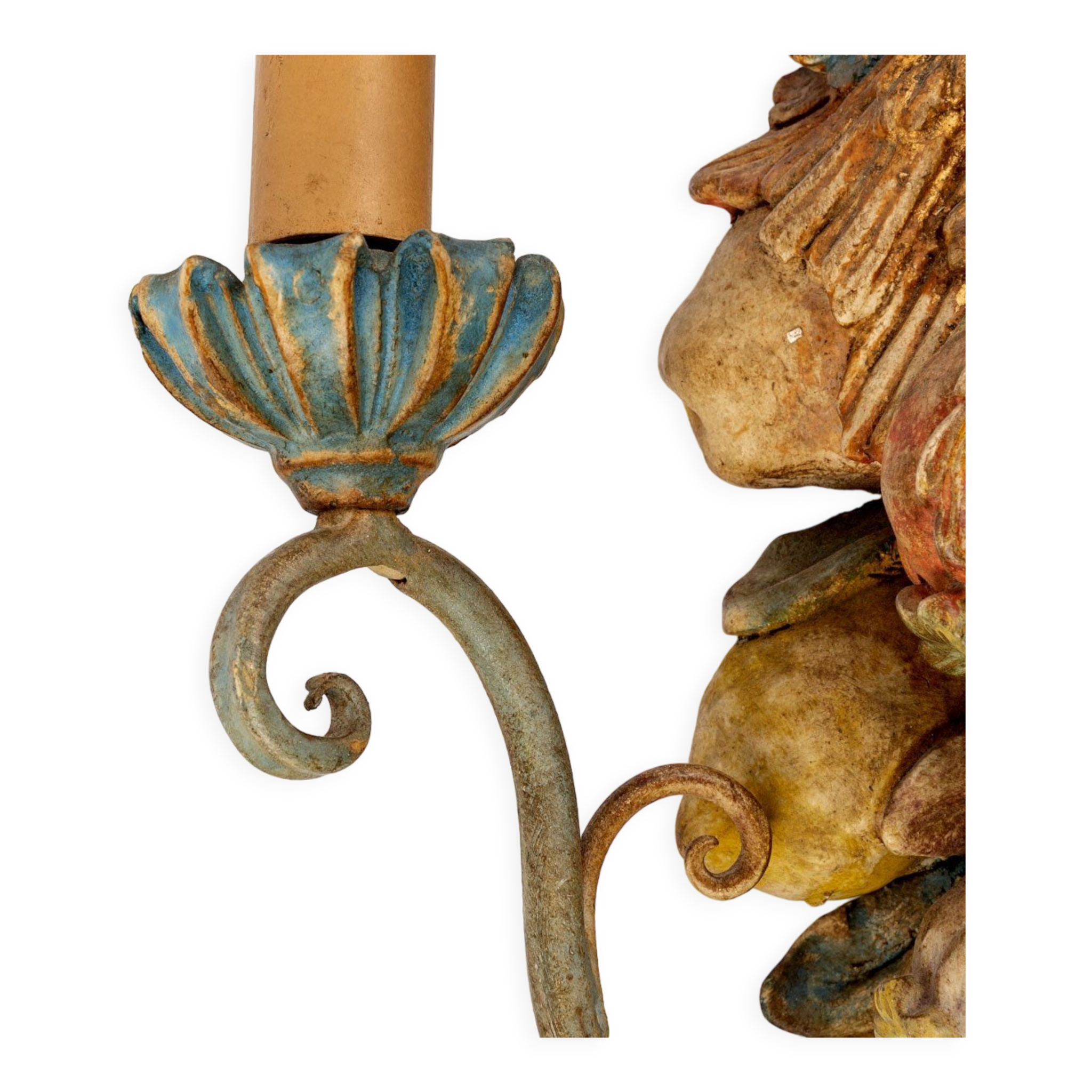Pair of polychrome wood wall lamps - period : art nouveau - circa 1900